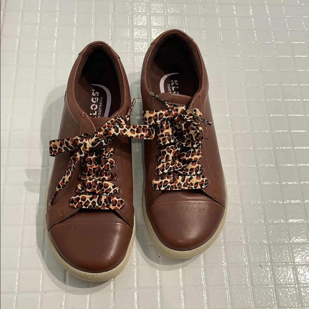 Brown Leather Sneakers with Leopard Print Laces